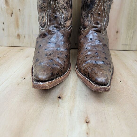 El Buitre Ostrich Leather Cowboy Boots Men’s 8.5-9  Brown Vintage Western Mexico